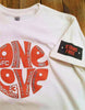 Red One Love logo Aberdeen Football Club Stand Free White Cotton T-Shirt with front print and sleeve patch print