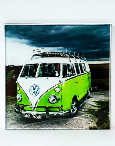 Glass Coaster - GREEN VW VAN
