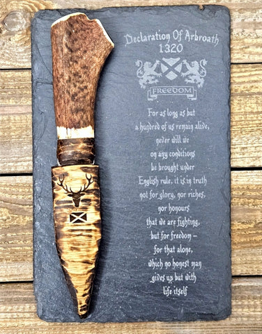 Handcrafted Ornamental Sgian Dubh & Declaration of Arbroath Slate Plaque - Piece No. 001