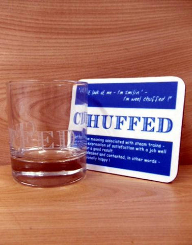 Coaster & Dram Glass Scottish Dialect Word (Chuffed)