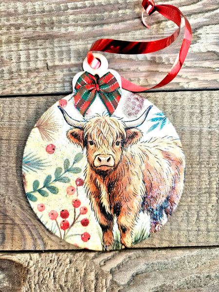 Decoupage Highland Cow Christmas Hanging Ornament (Copy)