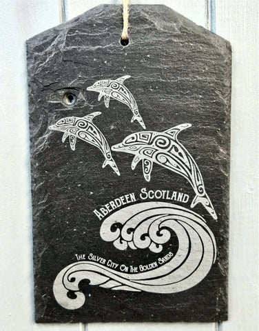 Handcrafted Slate Plaque-Aberdeen Dolphins