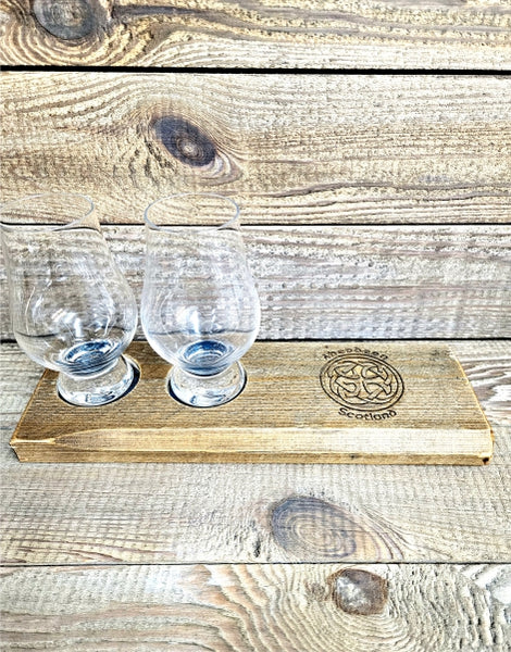 Handcrafted Reclaimed Timber Flight Tray c/w Plain Glencairn Glasses