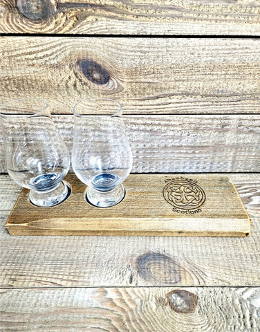 Handcrafted Reclaimed Timber Flight Tray c/w Plain Glencairn Glasses