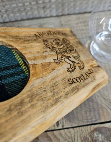 Handcrafted Reclaimed Timber Glass Holder c/w Glencairn Glass Rampant Lion
