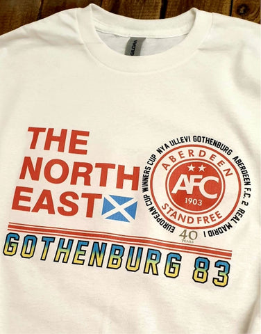 The North East Aberdeen Football Club Gothenburg 83 European Cup Winners Cup 40 Year Anniversary White Cotton T-Shirt