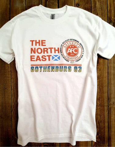 The North East Aberdeen Football Club Gothenburg 83 European Cup Winners Cup 40 Year Anniversary White Cotton T-Shirt