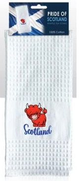 Highland Cow Embroidered Waffle Tea Towel