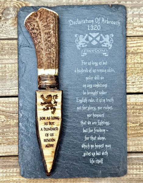 Handcrafted Ornamental Sgian Dubh & Declaration of Arbroath Slate Plaque - Piece No. 001