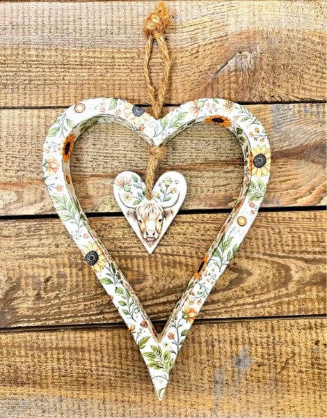 Handcrafted Highland Cow Hanging Heart Ornament