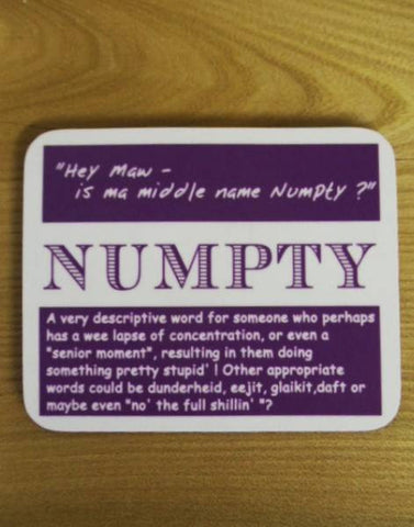 Coaster & Dram Glass Scottish Dialect Word (Numpty)