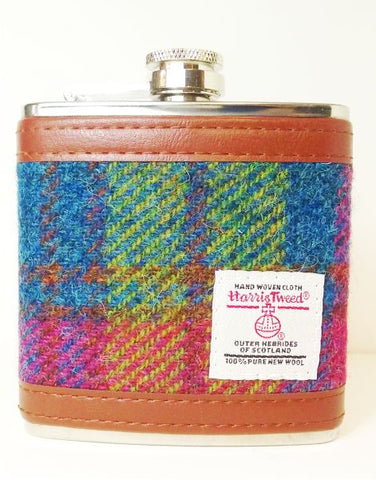 Harris Tweed Hip Flask 6oz - Multi Colour Tartan