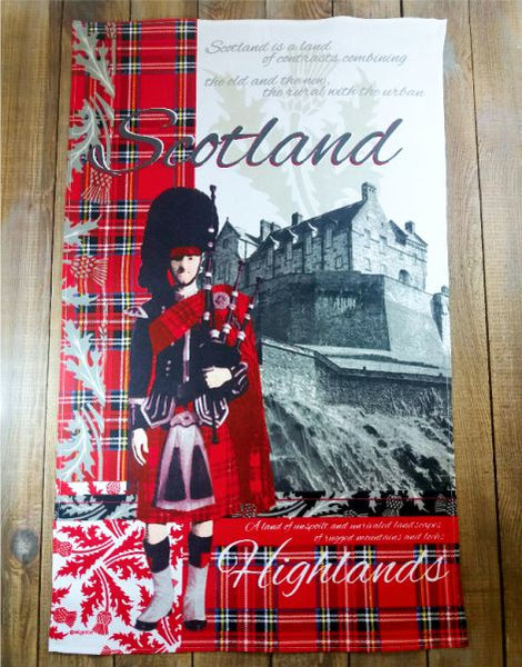 Tea Towel - Scotland Highlands Piper & Castle