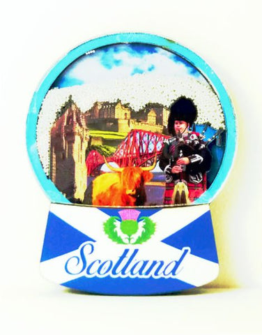 Scotland Wooden Iconic Snow Globe Design Fridge Magnet
