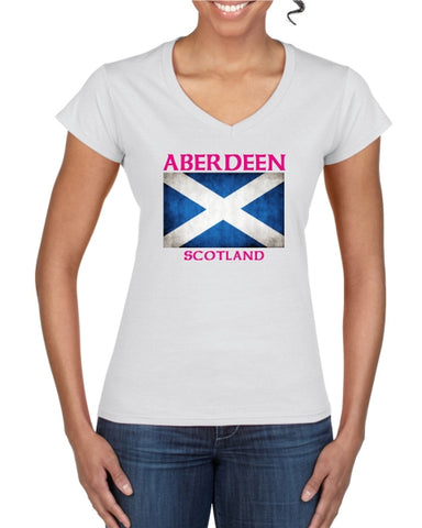 Aberdeen Scotland Saltire Ladies T-Shirt (V neck)