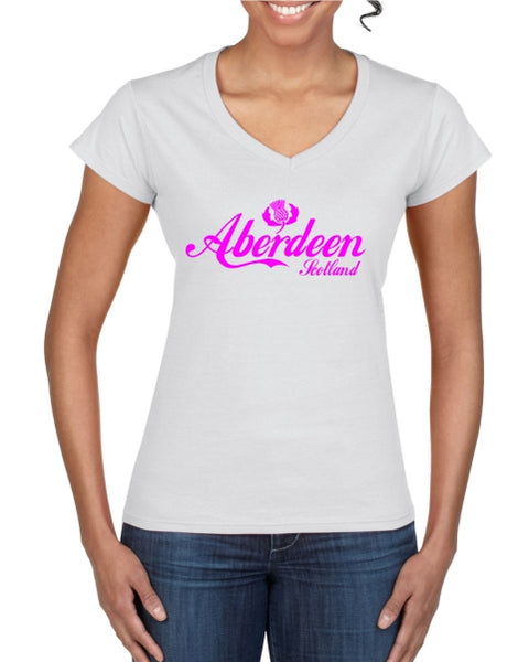 Aberdeen Scotland Thistle Cola Ladies T-Shirt (V neck)