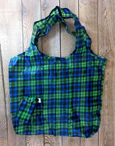 Green Tartan Fold Up Shopping Bag