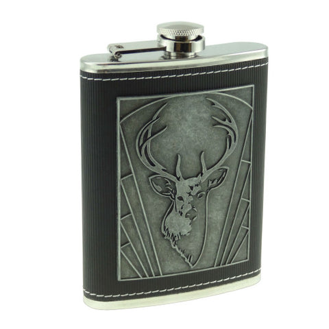 8oz Metal Hip Flask with Embossed Stag Design