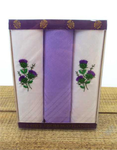 A Gift from Scotland Triple Pack of Thistle and Purple Handkerchiefs