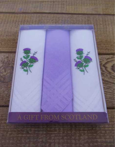 A Gift from Scotland Triple Pack of Thistle and Purple Handkerchiefs