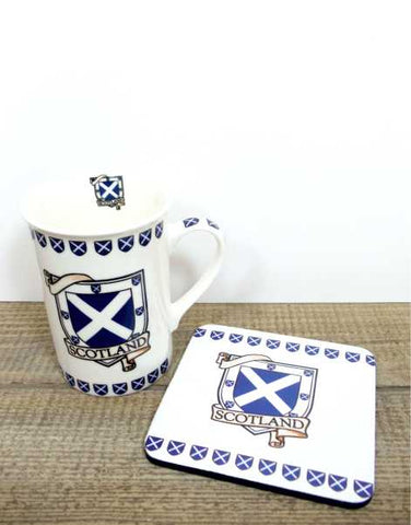 Scotland Saltire Shield Mug & Coaster Set