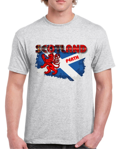 Scotland Saltire PERTH Tartan Text T-Shirt