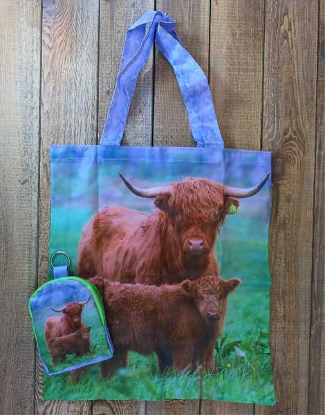Highland Cow and Calf Fold Up Shopping Bag
