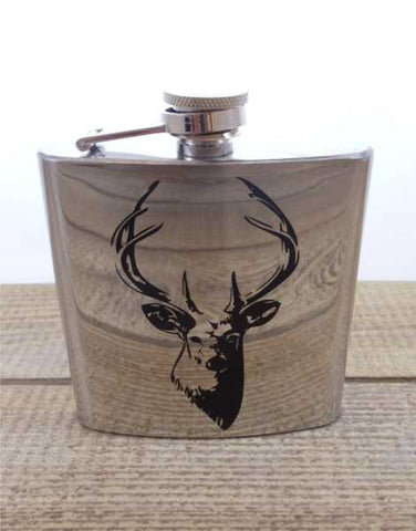 Stainless Steel Stags Head 6oz Hip Flask