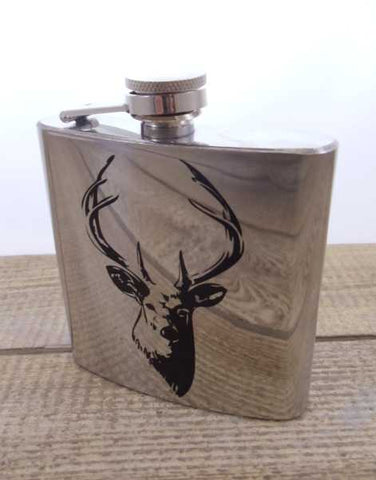 Stainless Steel Stags Head 6oz Hip Flask