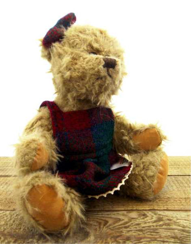 Girl Teddy Bear in Harris Tweed Dress