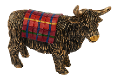 Bronze Highland Cow with a Touch of Tartan Figurine